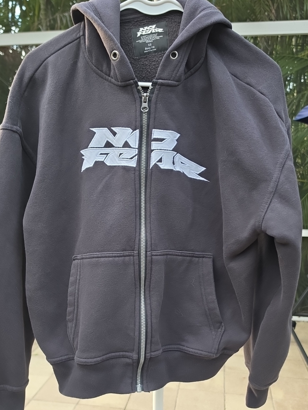NO FEAR 'Eyes' Sleeve Logo and Flaming Skull Rare Vintage Hoodie